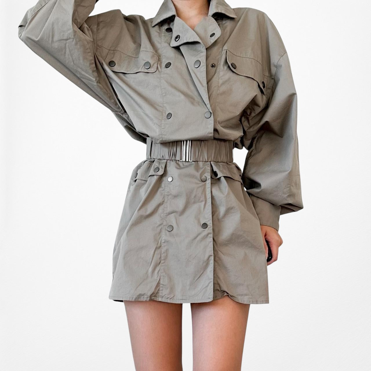 C/Meo Collective Olive Green Double Breasted Utility Cargo Mini Dress Size S