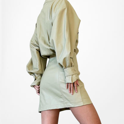 Zara Green Long Sleeve Faux Leather Utility Cargo Style Mini Dress Size S