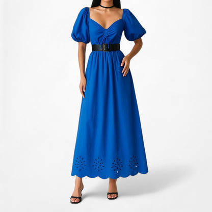 Lauren Conrad Blue Puffy Sleeve Cutout Babydoll Shift Midi Dress Size M