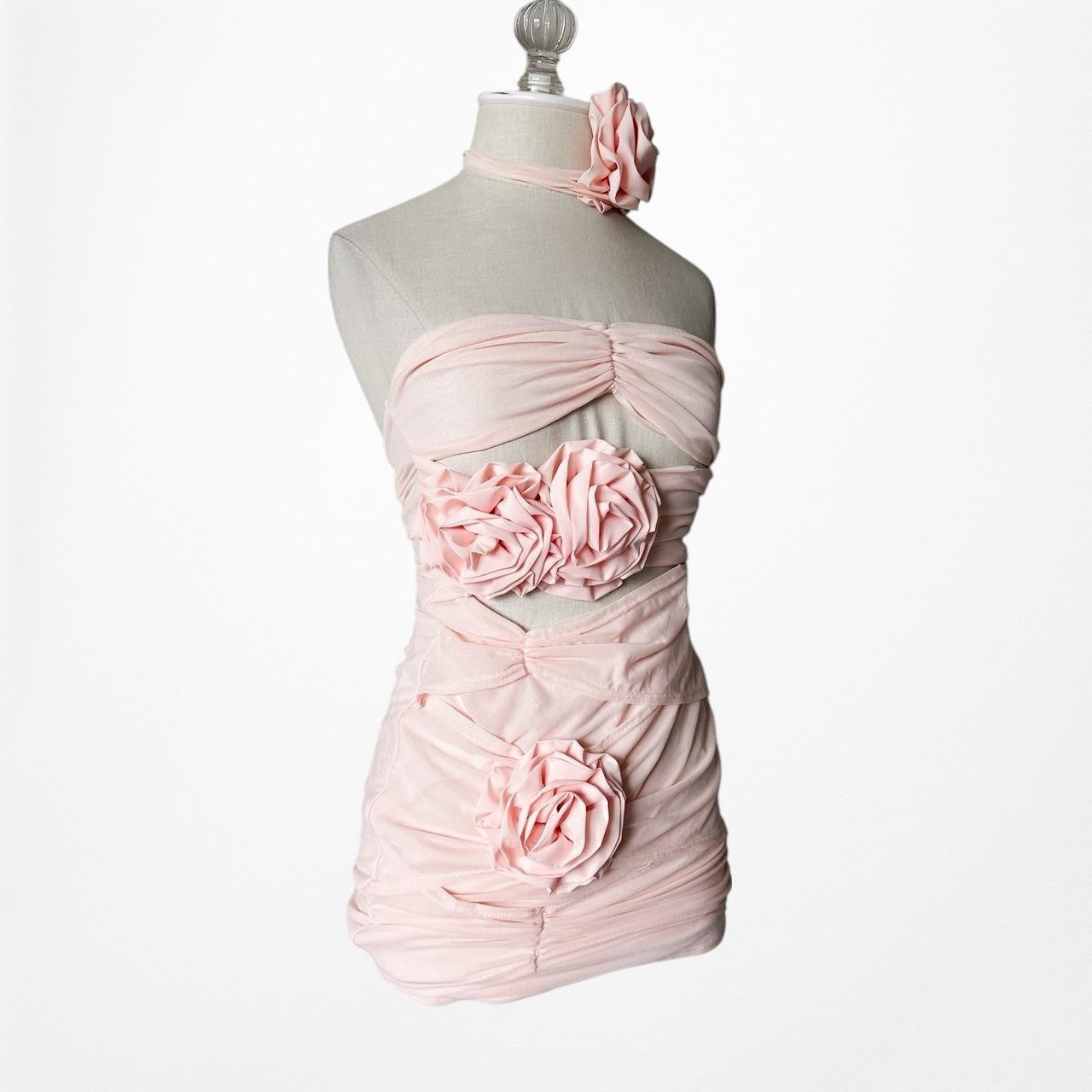 Pretty Little Thing Pink Strapless Floral Applique Bodycon Mini Dress Size XS/S