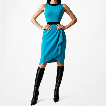 Jones New York Blue Black Knee Length Asymmetric Bodycon Cocktail Dress Size 2/M