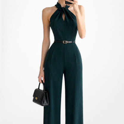 Vintage Y2K Green Sleeveless Halter Wide Leg Jumpsuit Size M