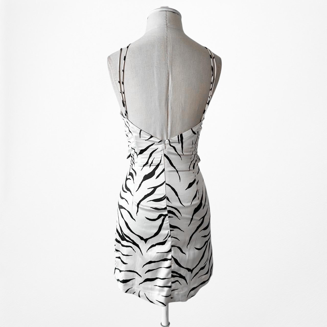 Zara Black White Animal Zebra Print Satin Mini Bodycon Dress Size S