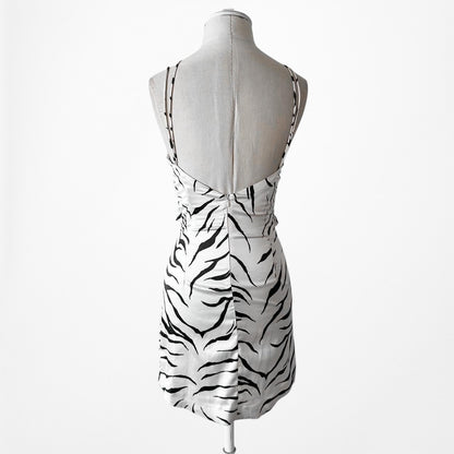 Zara Black White Animal Zebra Print Satin Mini Bodycon Dress Size S