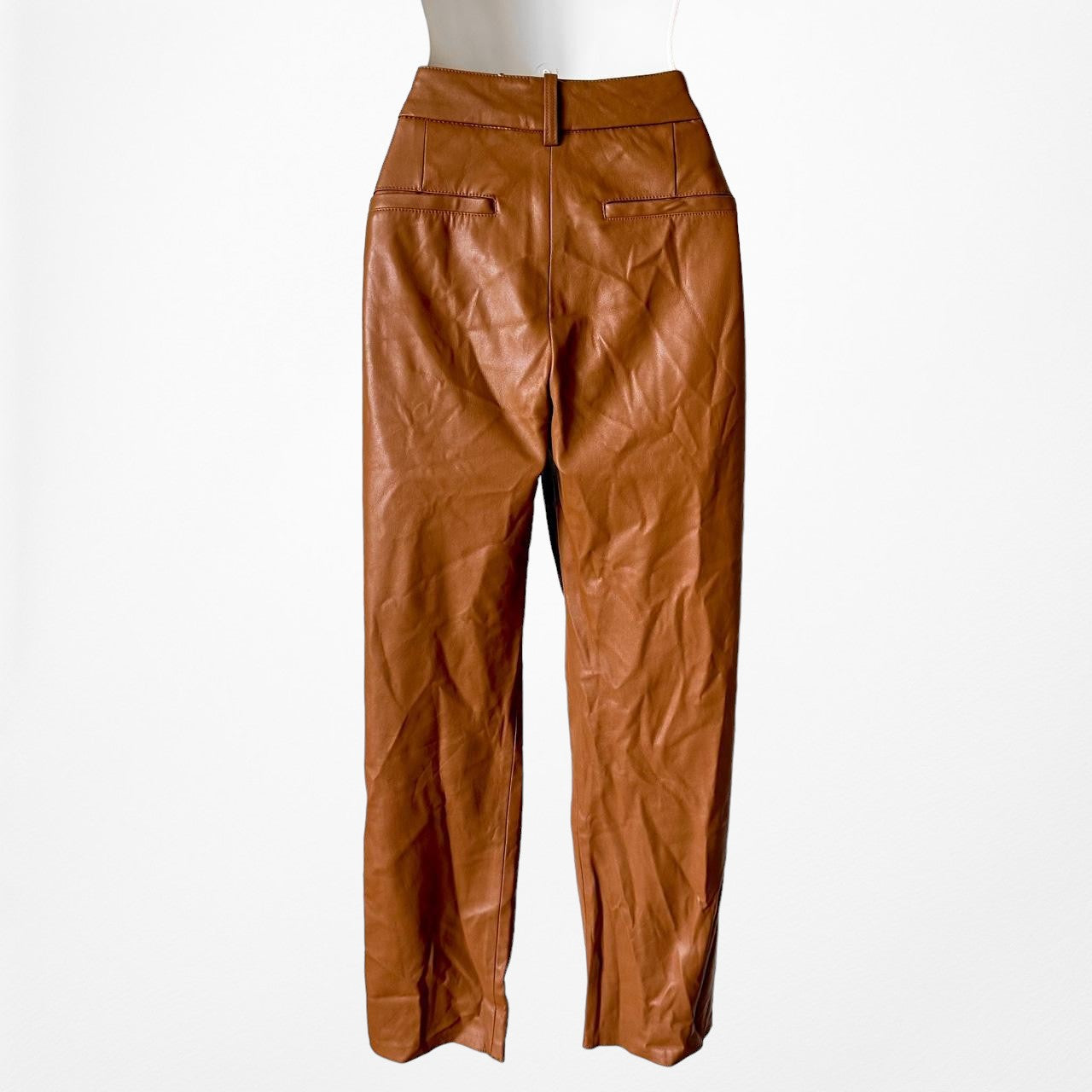 Zara Brown Faux Leather High Waisted Straight Leg Pants Size 4/M