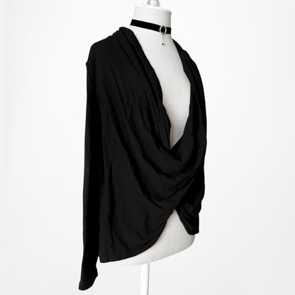 Vintage Black Plunging Cowl Neck Pullover Oversized Knit Sweater Top Size S