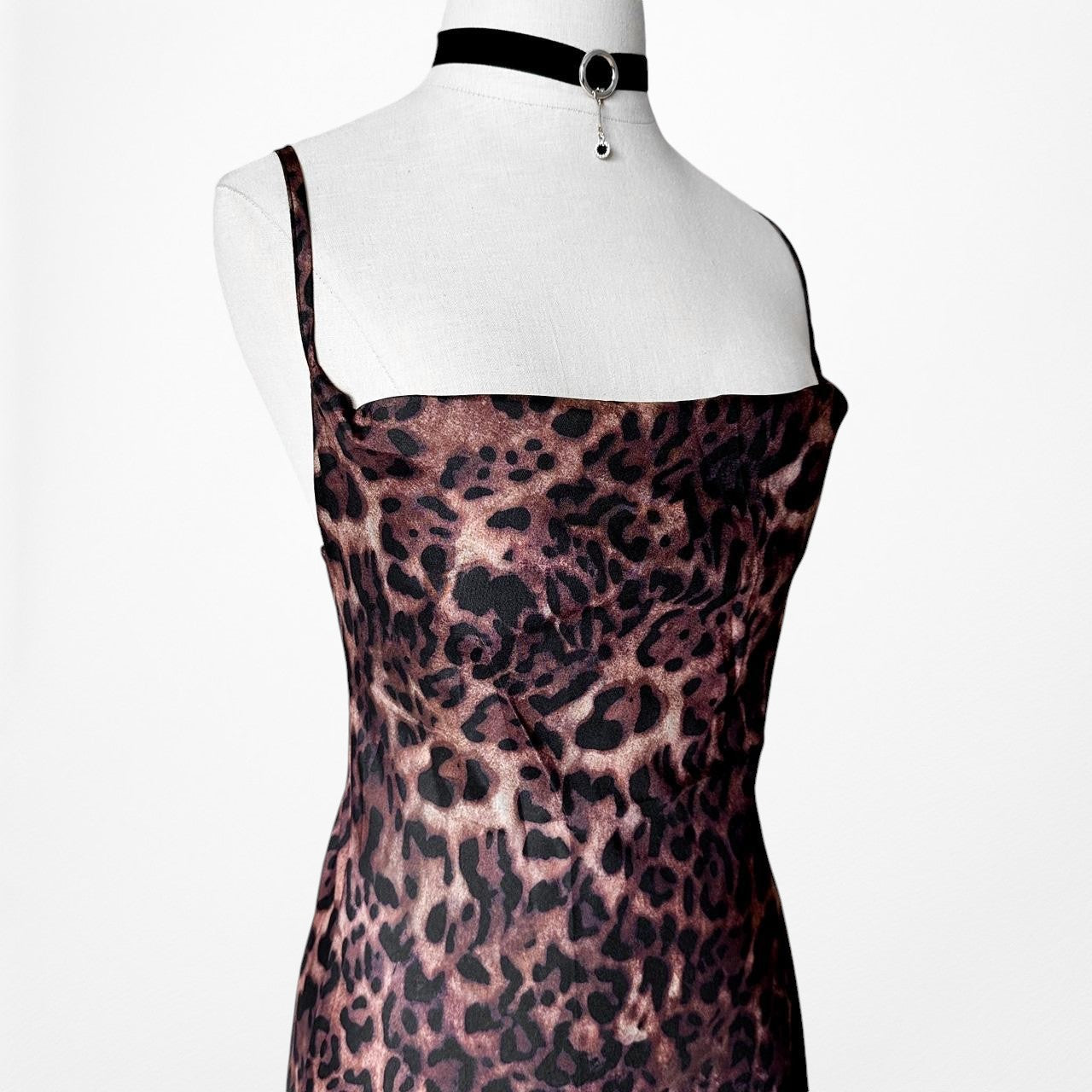 Solado Brown Leopard Animal Print Bodycon Slip On Maxi Cocktail Dress Size XS/S