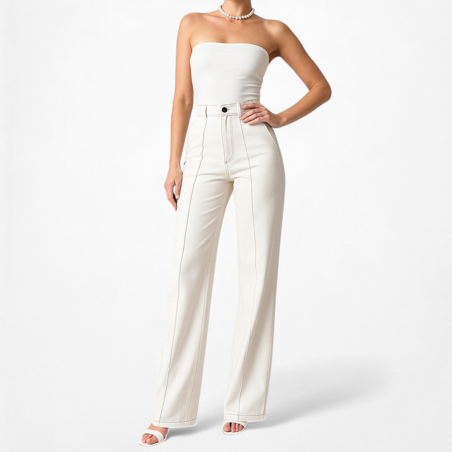 Mango Off White High Waisted Wide Leg Pants Size 2/S