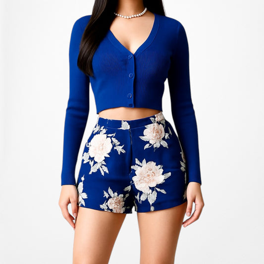 Vintage Y2K Blue Pink Mid Rise Floral Woven Summer Casual Shorts Size XS/S