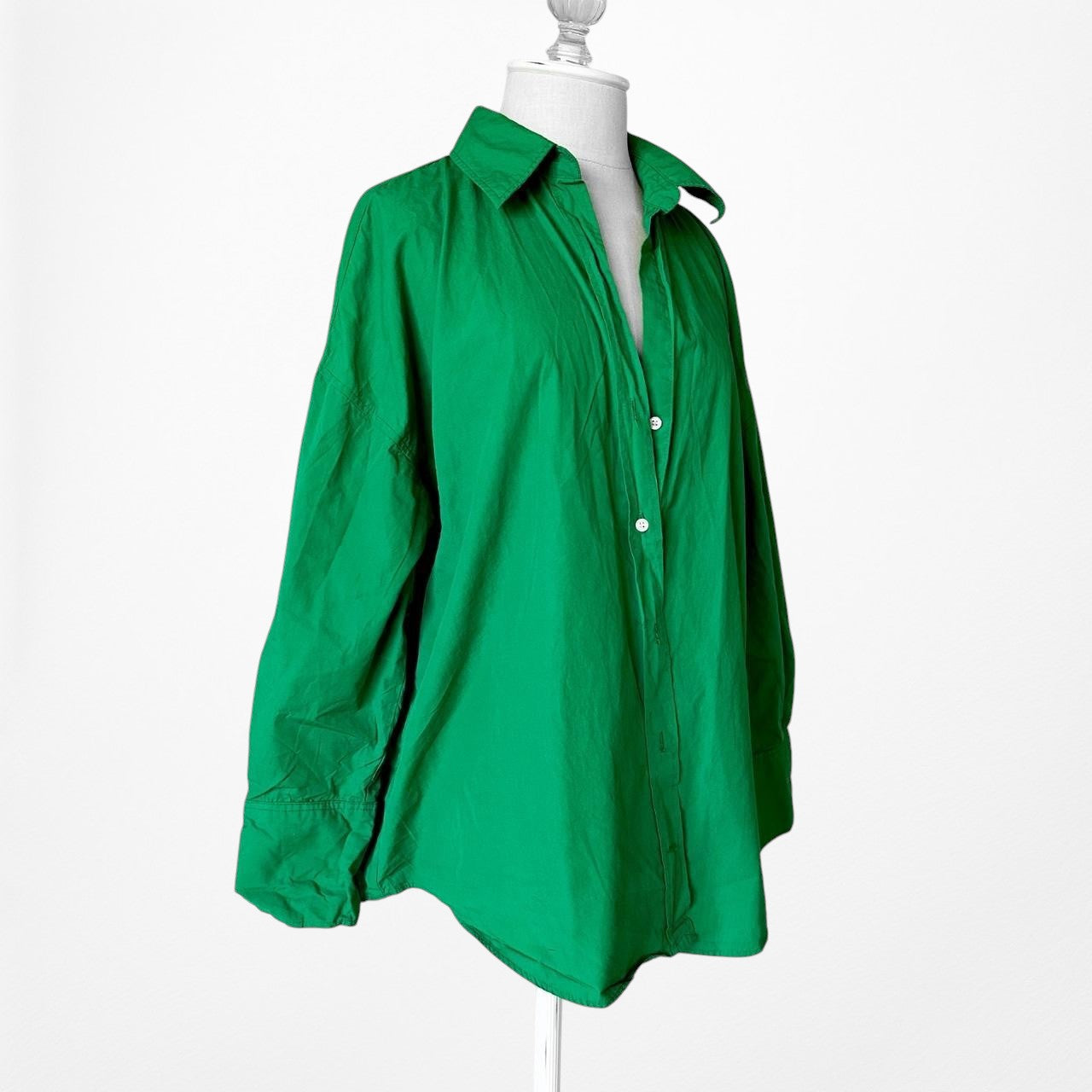 Zara Green Button Down Front Shirt Blouse Top Size L