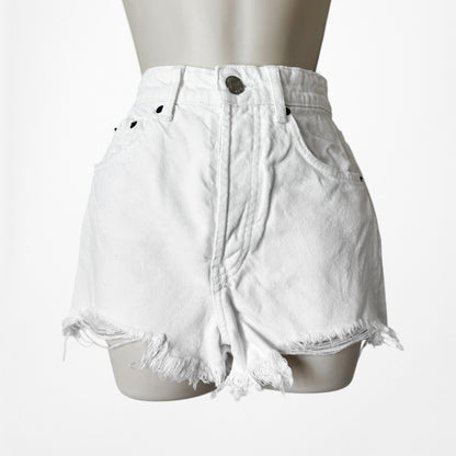 Zara White Distressed Destroyed High Waisted Denim Jean Shorts Size XS/S