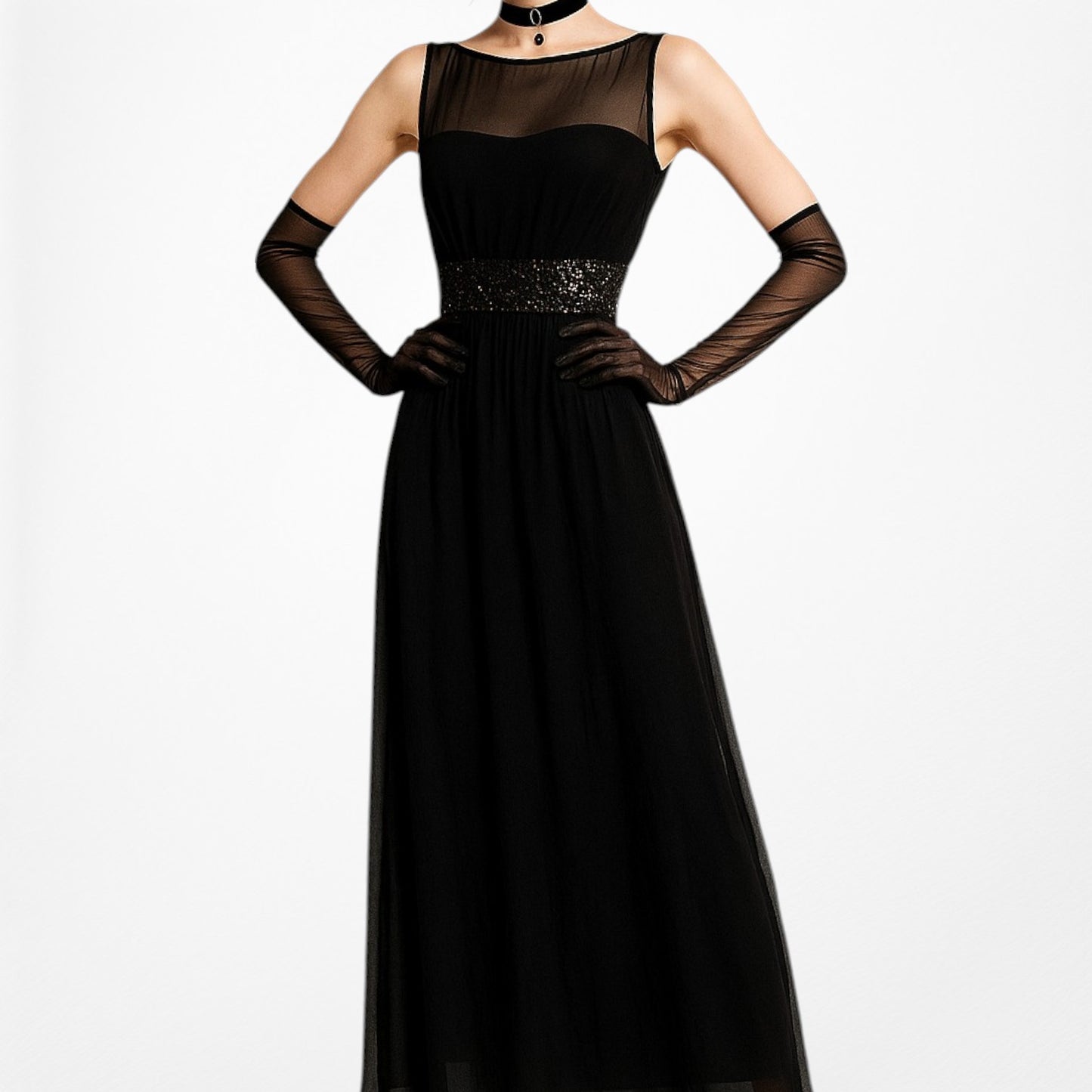 Chaps Black Sequin Embellished Maxi Formal Cocktail Dress Size M