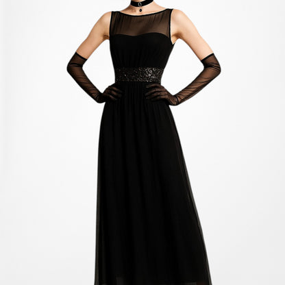 Chaps Black Sequin Embellished Maxi Formal Cocktail Dress Size M