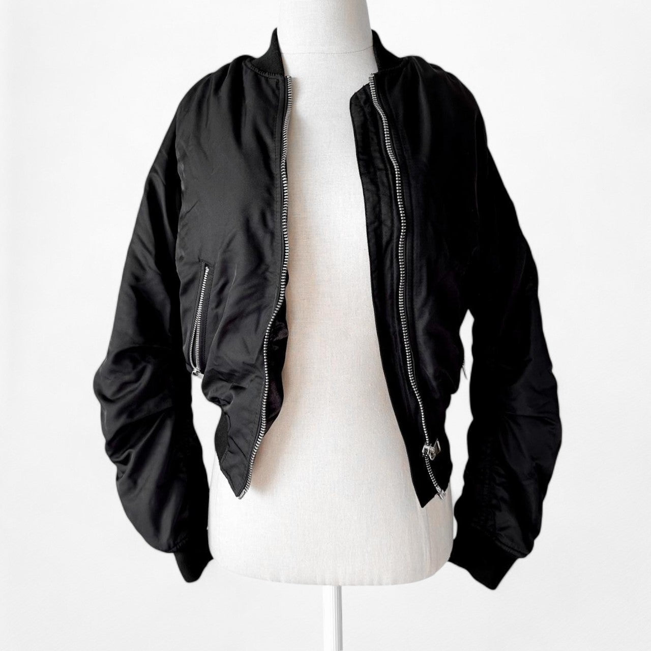 Topshop Zipper Detail Puffy Black Bomber Jacket Size XS