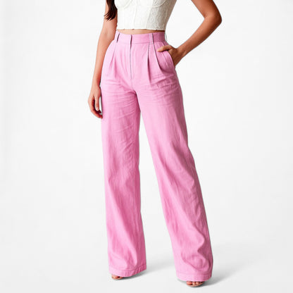 Zara Pink Pleated High Waisted Tailored Straight Leg Linen Pants Size XS/S