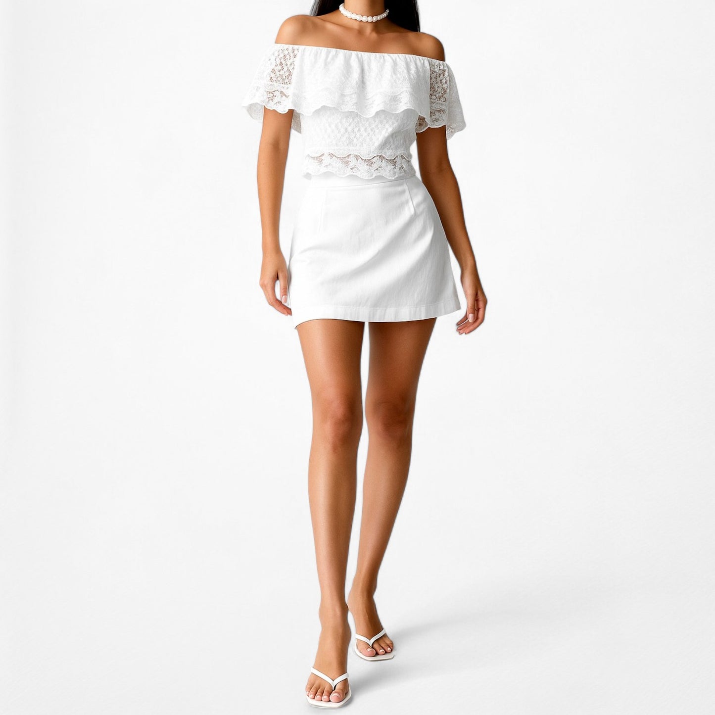 New Look White Off The Shoulder Floral Lace Sheer Top Size 2/S