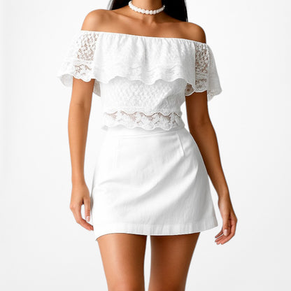 New Look White Off The Shoulder Floral Lace Sheer Top Size 2/S