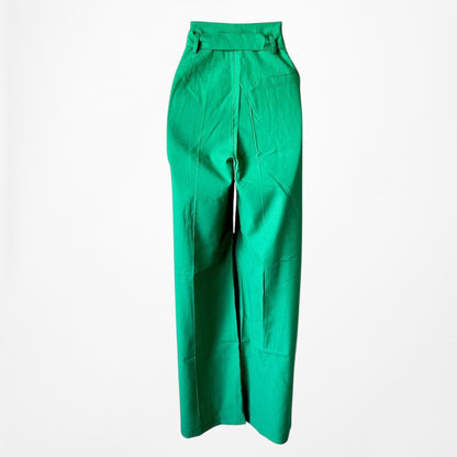 Zara Green High Waisted Button Front Detail Straight Leg Pants Size XS/S