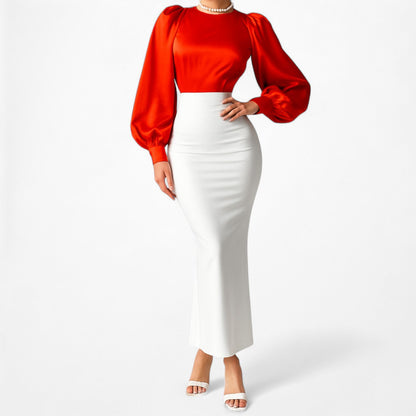 Zara Orange Long Puffy Sleeve Satin Blouse Top Size XS/S