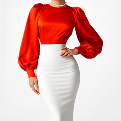 Zara Orange Long Puffy Sleeve Satin Blouse Top Size XS/S