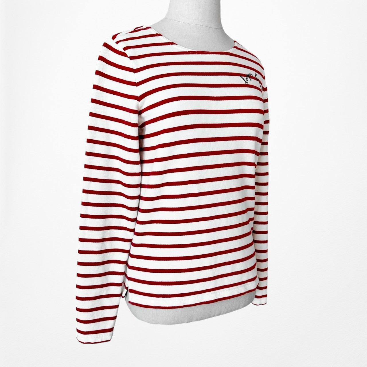 White Red Striped Long Sleeve Crewneck Pullover Top Size XS/S