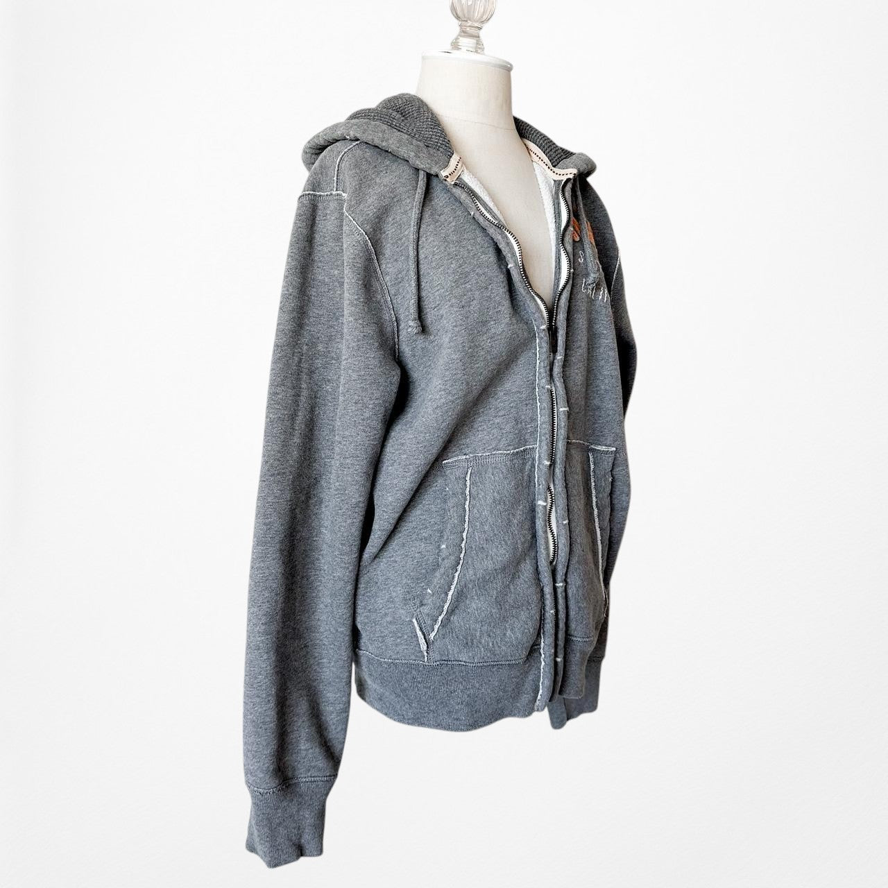 Hollister Gray Men's Distressed Destroyed Zip Up Hoodie Sweater Size M