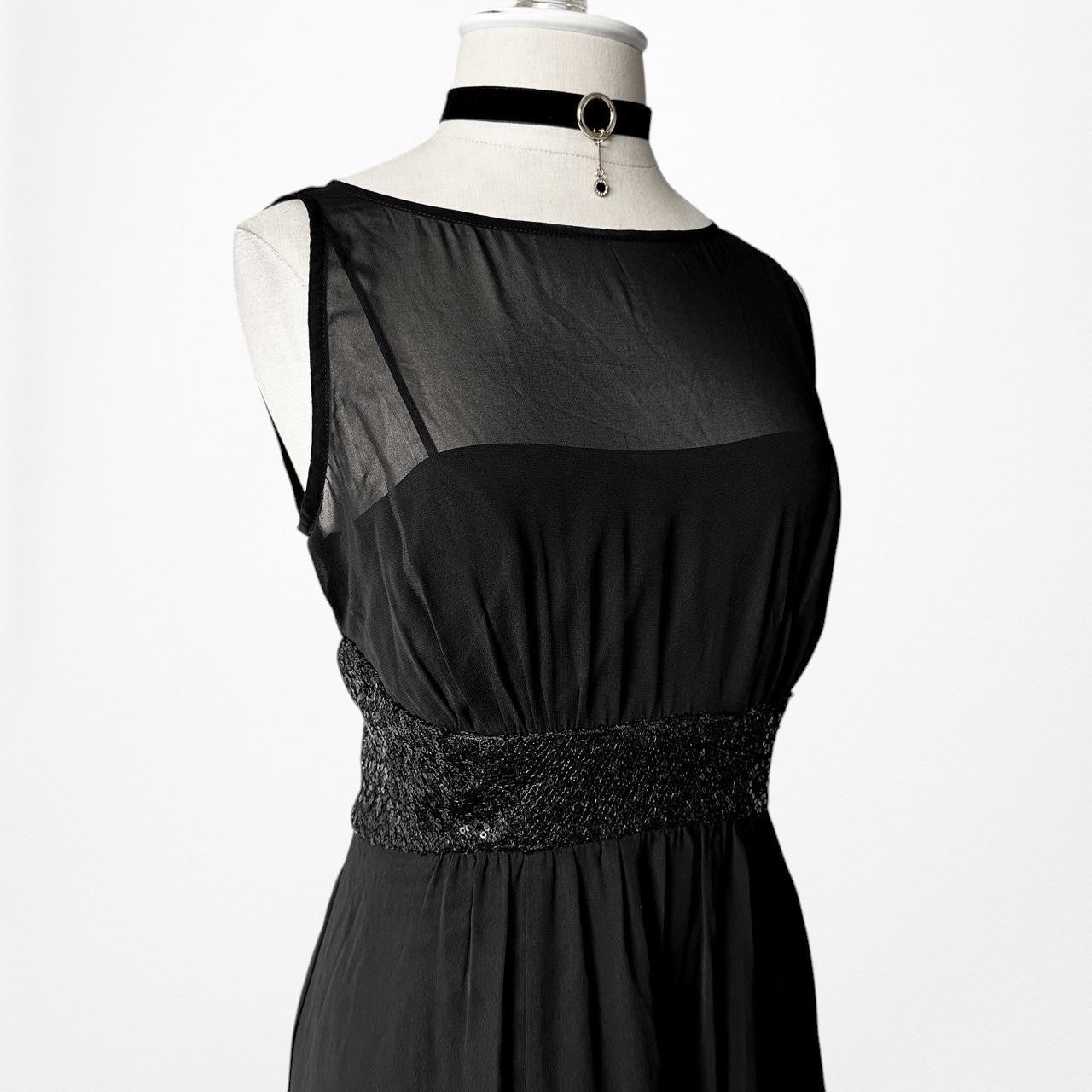 Chaps Black Sequin Embellished Maxi Formal Cocktail Dress Size M