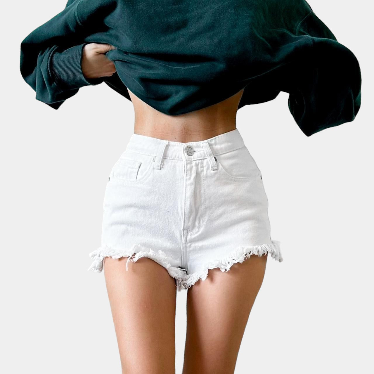 UNIF White High Waisted Distressed Destroyed Casual Denim Shorts Size XS