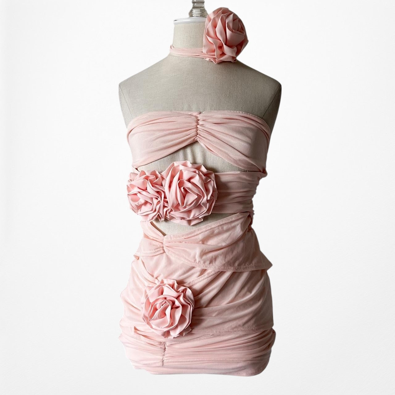 Pretty Little Thing Pink Strapless Floral Applique Bodycon Mini Dress Size XS/S