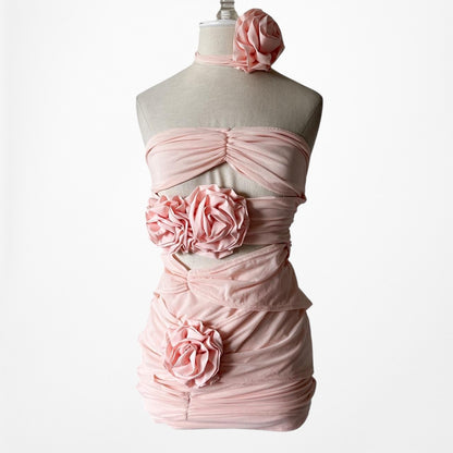 Pretty Little Thing Pink Strapless Floral Applique Bodycon Mini Dress Size XS/S