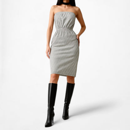 Urban Renewal Vintage Gray Striped Strapless Knee Length Dress Size M/L