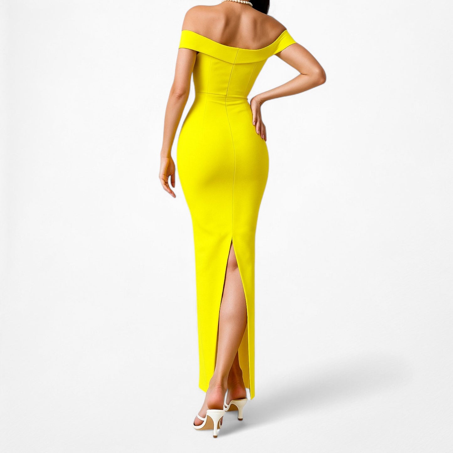 Neon Yellow Off The Shoulder Thick Knit Bodycon Maxi Formal Dress Size XS/S
