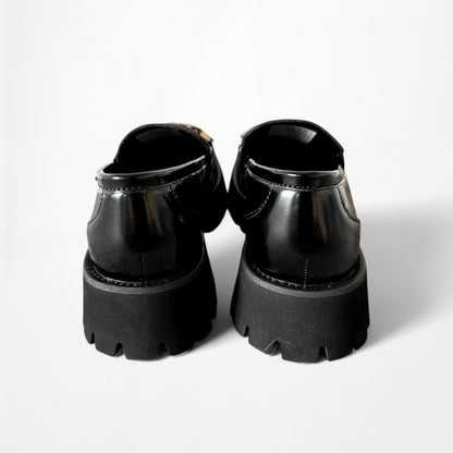 Na-kd Black Faux Patent Leather Gold Chain Platform Loafer Shoe Size 6.5