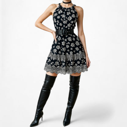 MSK Blue Floral Pleated Flared Knee Length Cocktail Sheath Tunic Dress Size 8/M