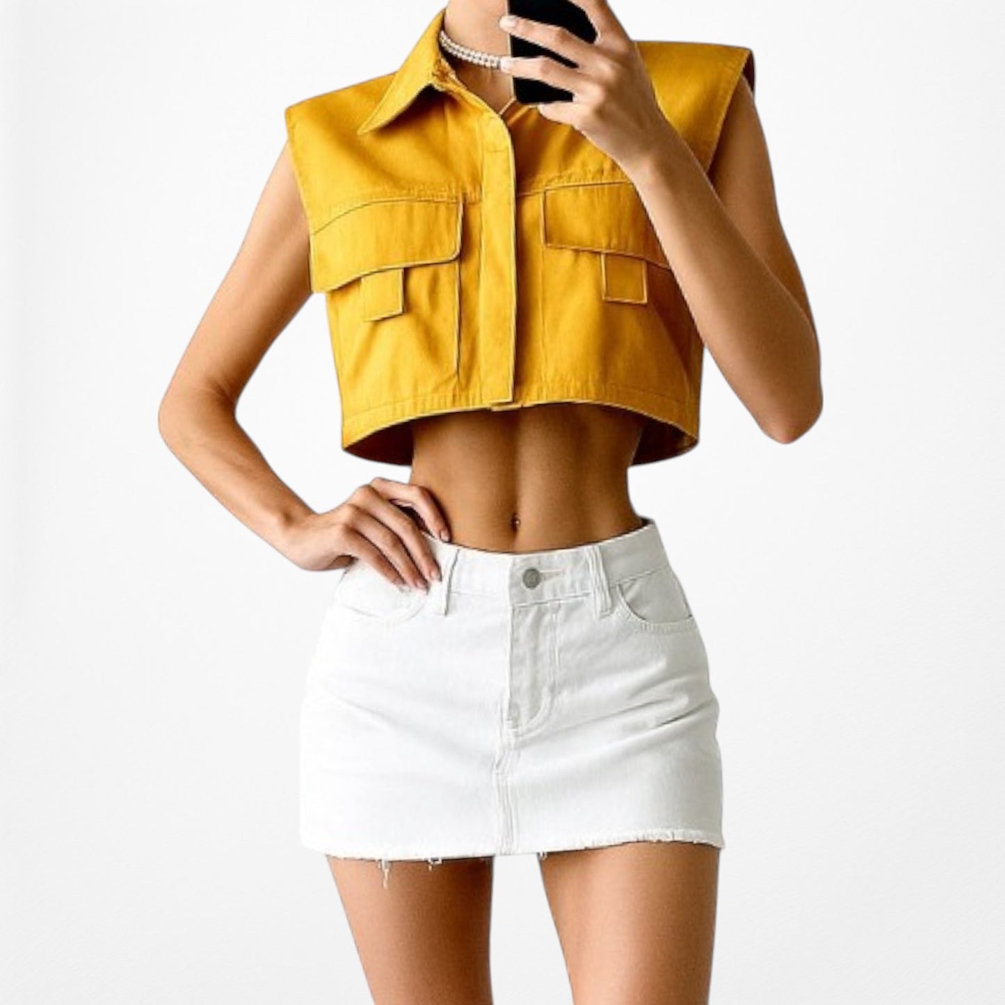 Zara Yellow Sleeveless Button Down Cropped Shirt Top Size XS/S