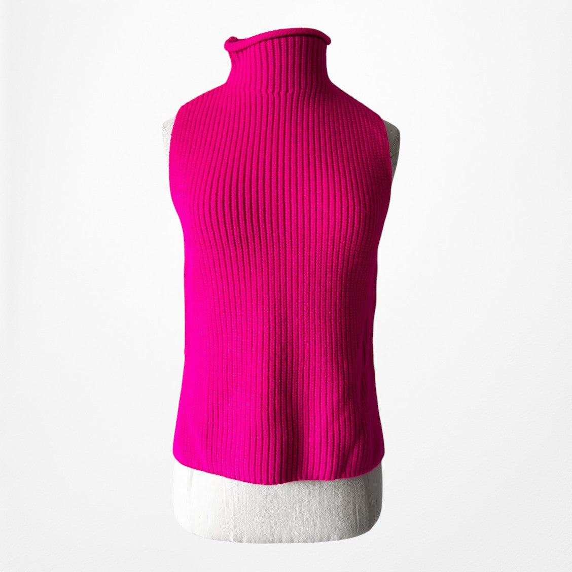 Zara Neon Pink Turtleneck Thick Ribbed Knit Sleeveless Sweater Vest Top Size S