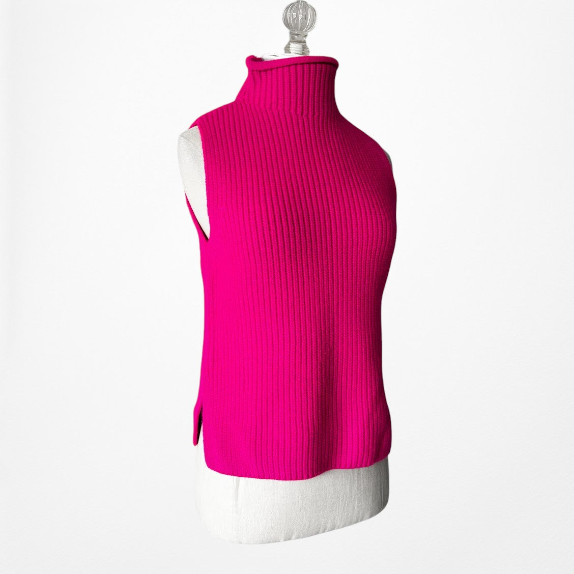 Zara Neon Pink Turtleneck Thick Ribbed Knit Sleeveless Sweater Vest Top Size S