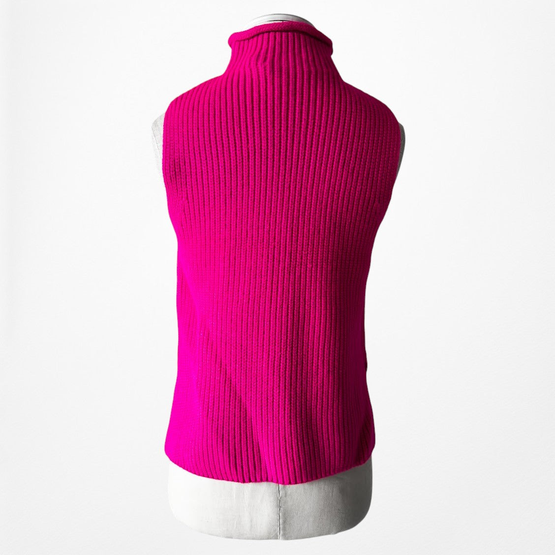 Zara Neon Pink Turtleneck Thick Ribbed Knit Sleeveless Sweater Vest Top Size S