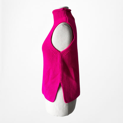 Zara Neon Pink Turtleneck Thick Ribbed Knit Sleeveless Sweater Vest Top Size S