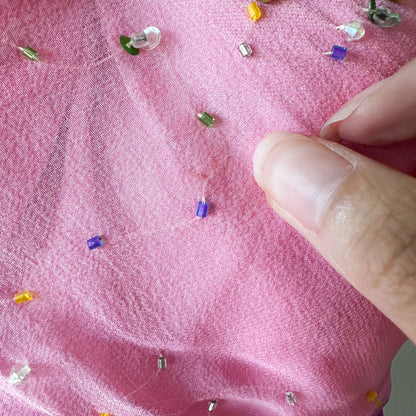 Vintage Pink Strapless Beaded Ruffle Asymmetric High Low Midi Prom Dress Size M