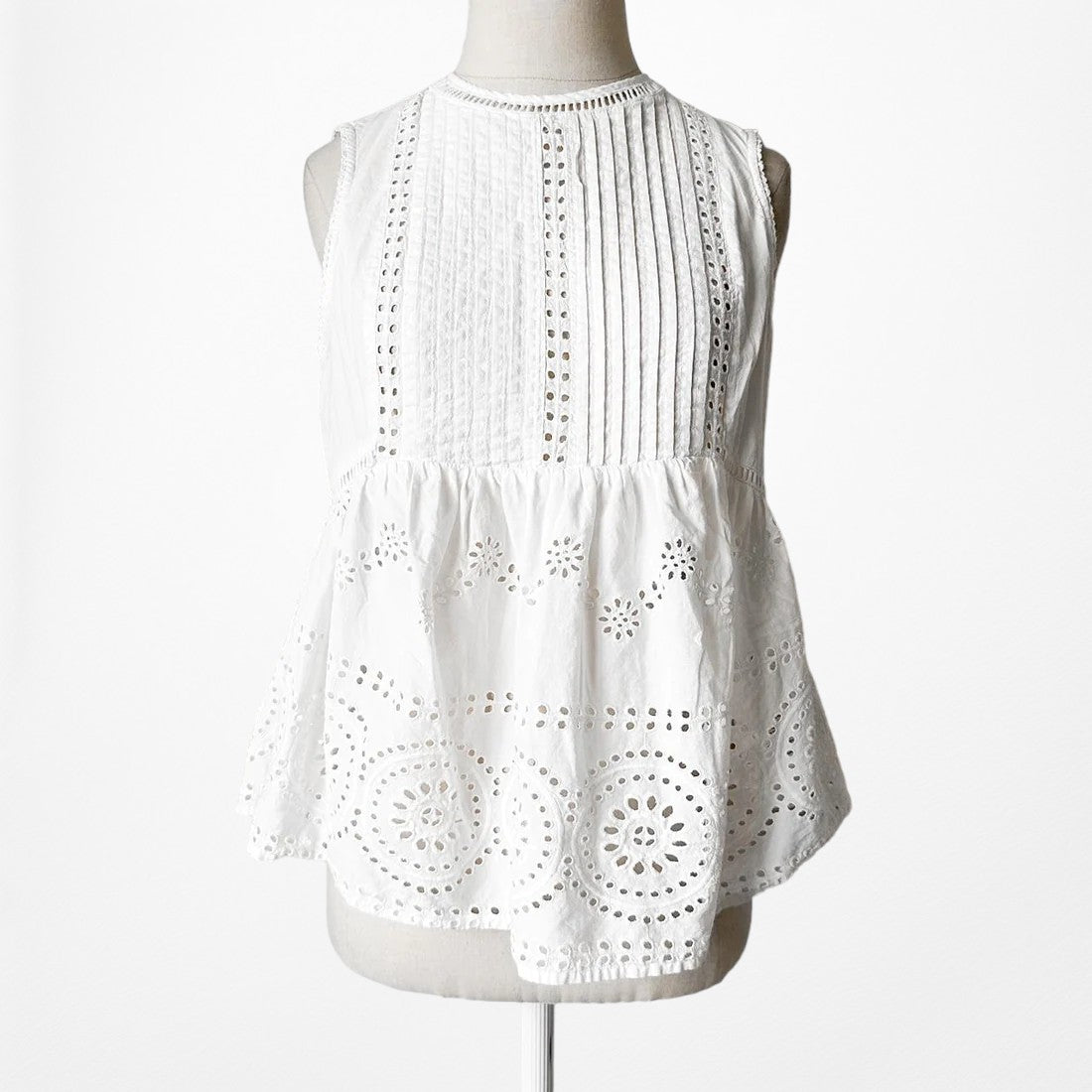 New Look White Floral Lace Cutout Pleated Peplum Sleeveless Tank Top Size S