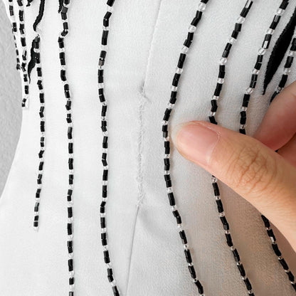 White Strapless Floral Beaded Silk Fit Flared Maxi Formal Prom Dress Size 6/M