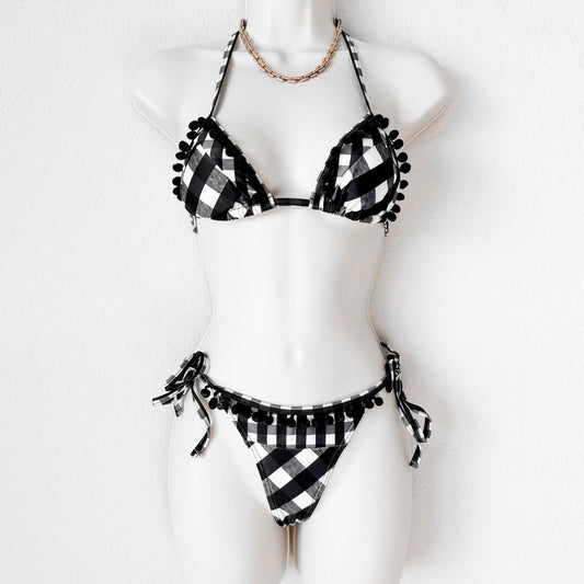 ASOS Black White Checkered Plaid Two Piece Bikini Bathing Suit Swimsuit Size S