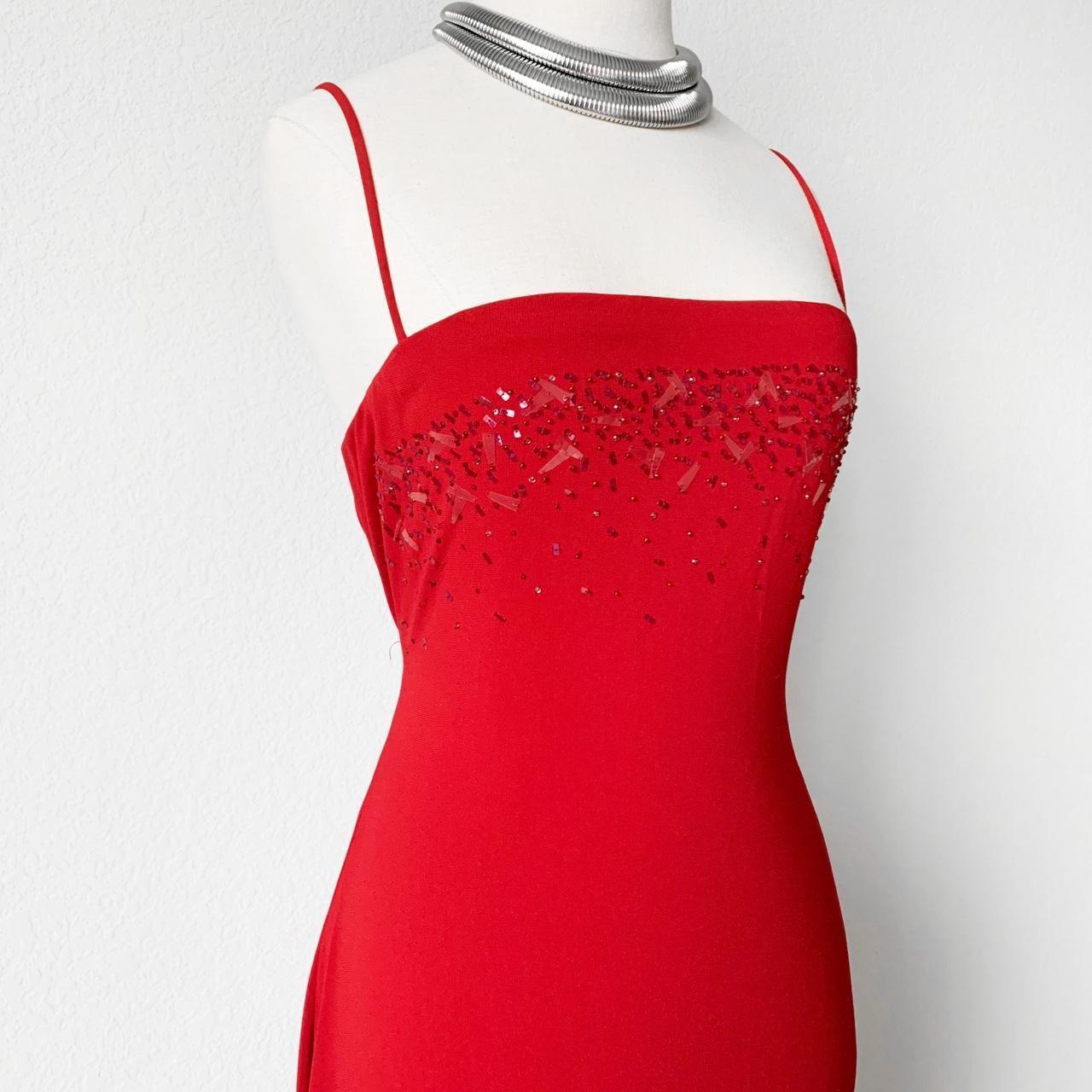 Red Sequin Knit Bodycon Side Slit Maxi Cocktail Formal Dress Size M