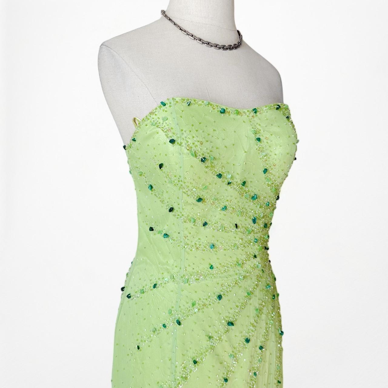 Green Strapless Beaded Corset Bustier Maxi Bodycon Formal Prom Dress Size 8/M