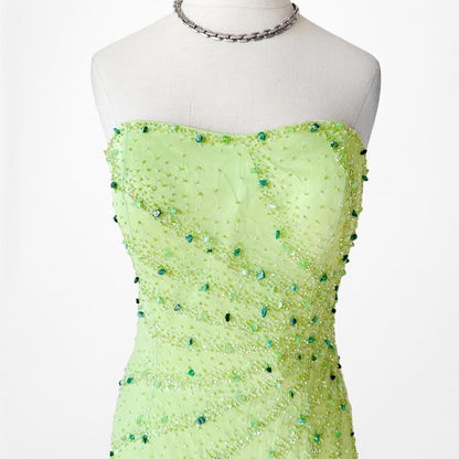 Green Strapless Beaded Corset Bustier Maxi Bodycon Formal Prom Dress Size 8/M