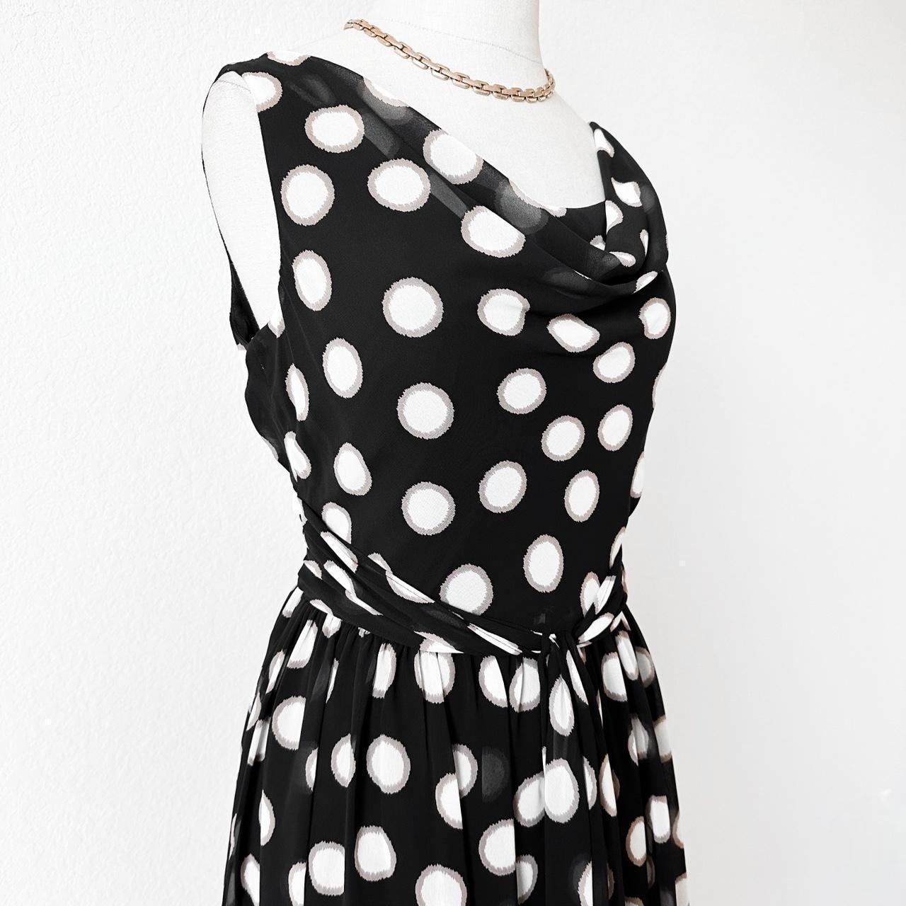 Kasper Black White Polka Dot Pleated Flared Cocktail Knee Length Dess Size 4/M