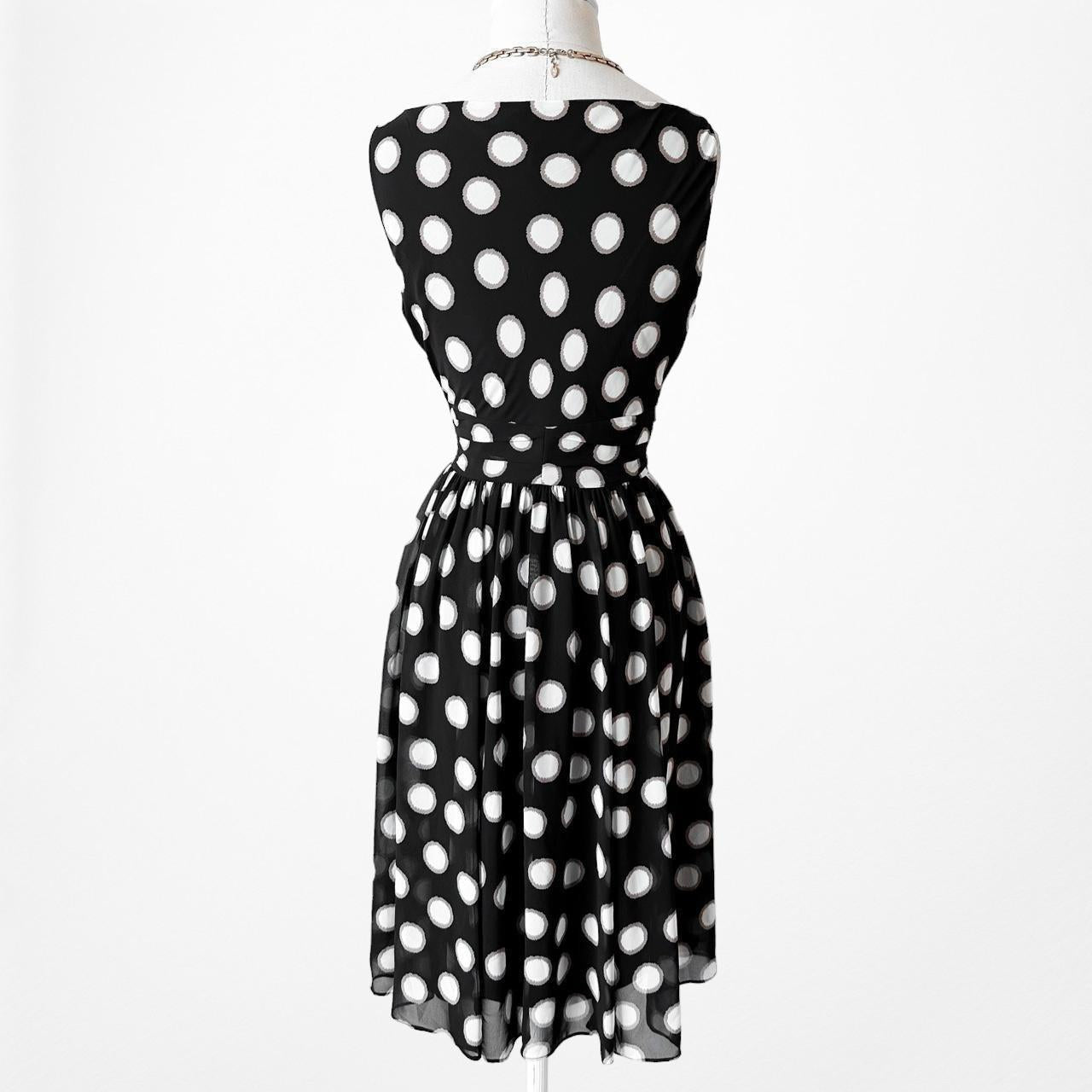 Kasper Black White Polka Dot Pleated Flared Cocktail Knee Length Dess Size 4/M