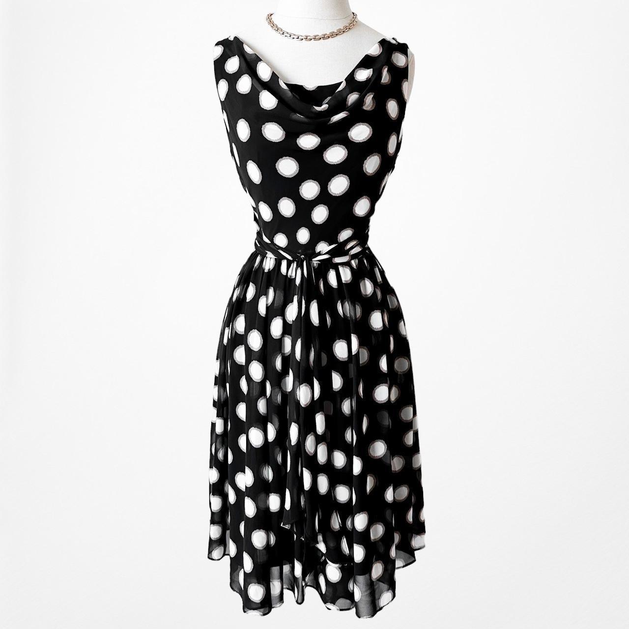 Kasper Black White Polka Dot Pleated Flared Cocktail Knee Length Dess Size 4/M