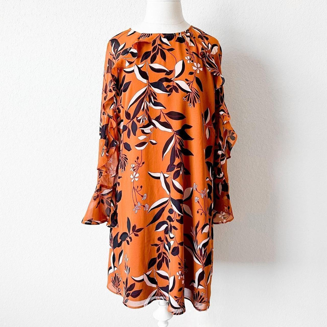 Ann Taylor Orange Floral Long Sleeve Knee Length Cocktail Party Dress Size 4/M